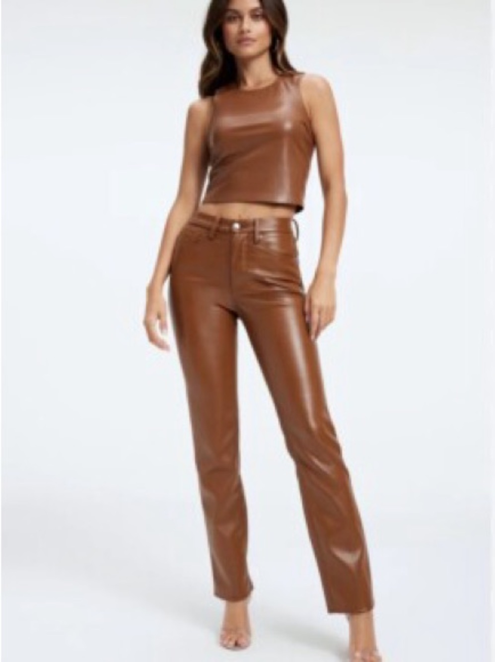 Good American Faux Leather Camel Pant
